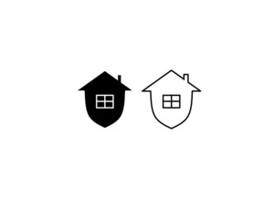 outline house shield icon set