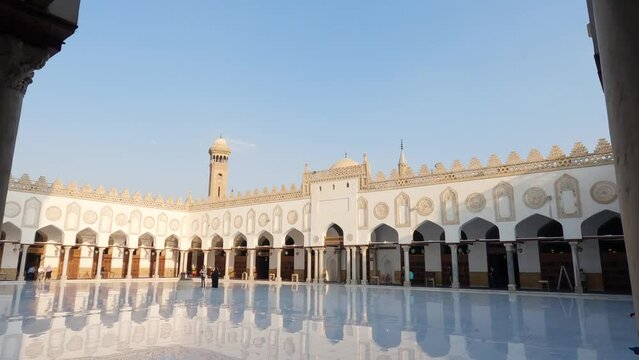Courtyard of Al-Azhar Mosque, Cairo in Egypt. Handheld