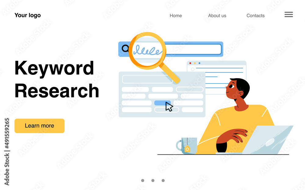 Poster keyword research banner. concept of search engine optimization, content, traffic and query analysis.