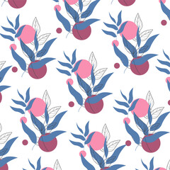 Vector illustration of flat pattern with simple flowers and leaves