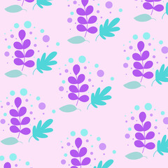 Vector illustration of flat pattern with simple flowers and leaves