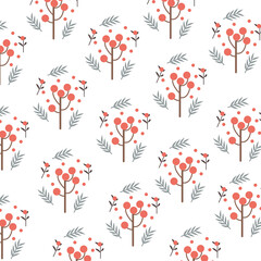Vector illustration of flat pattern with simple flowers and leaves