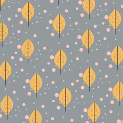 Vector illustration of flat pattern with simple flowers and leaves