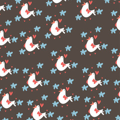 Vector illustration of flat pattern with simple flowers and leaves