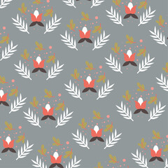 Vector illustration of flat pattern with simple flowers and leaves
