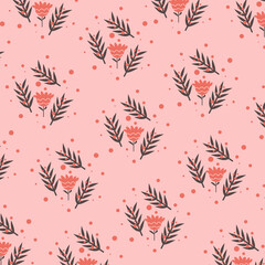 Vector illustration of flat pattern with simple flowers and leaves