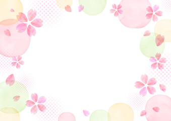 手描き　水彩 桜のシンプルフレームデザイン