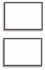 Picture frame 7:5, 70x50. Horizontal frame mockup landscape. Set of two thin dark brown walnut wood frames. Modern, minimalist, vintage style.	