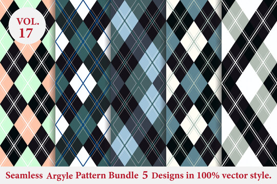 Argyle Pattern Bundle 5 designs Vol.17,Argyle vector,geometric, background,wrapping paper,Fabric texture,Classic Knitted,plaid
