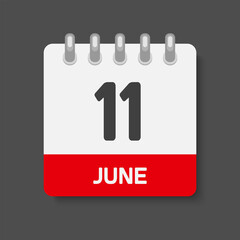 Icon day date 11 June, template calendar page