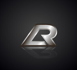 Modern Initial logo 2 letters Silver Metal Chrome simple in Dark Background with Shadow Reflection AR