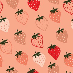 Seamless pattern with cute strawberries. Childish Cheerful design for textiles, wallpaper and packaging.