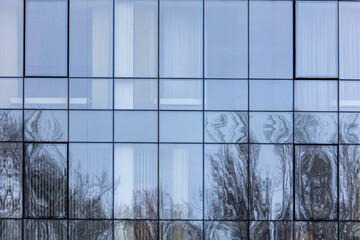 Glass walls of the building as a background.