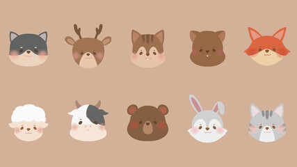 Vector illustration set of cute animals in cartoon style