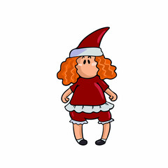 Cute and funny girl with red hair,vector children's design on a white isolated background for postcard banners and stickers