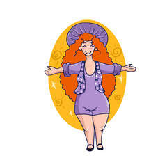 Cute and funny girl with red hair,vector children's design on a white isolated background for postcard banners and stickers