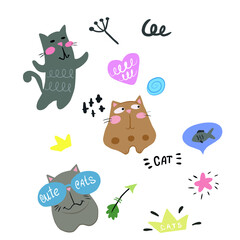 Vector children's design on a white isolated background for banners postcards and stickers cats