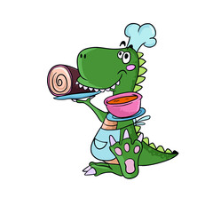 Cute and funny dinosaur dragon,vector children's design on a white isolated background for postcard banners and stickers