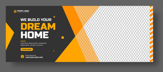 Home improvement and repair construction social media cover banner design template. Corporate construction tools social media Cover photo Template. Home improvement and repair construction web banner