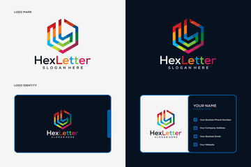Colorful hexagonal letter l logo and business card template