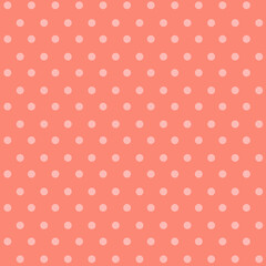 Seamless pink polka dots on pink background. © AllieGraphix