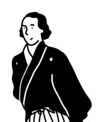 黒い着物姿の男の人。侍。