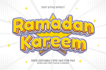 Ramadan Kareem Bold 3D flat cartoon style editable text effect