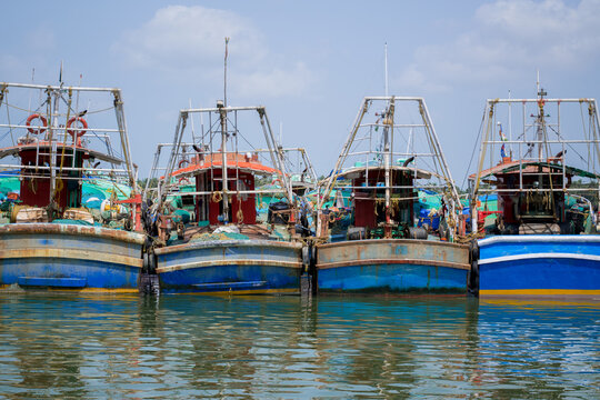 Fishing boats near dock in Beypore harbor calicut .