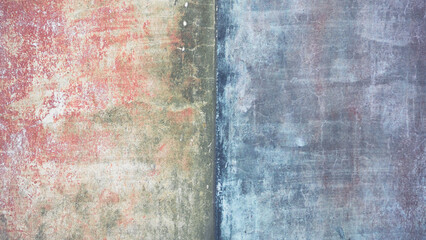 Interior background with texture of old painted concrete wall with peeling plaster.