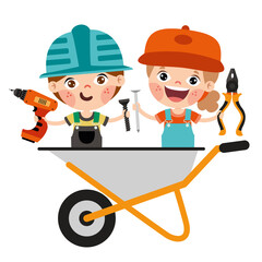 Cartoon Kid With Construction Tools