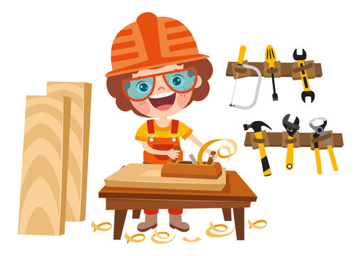 Cartoon Kid With Construction Tools