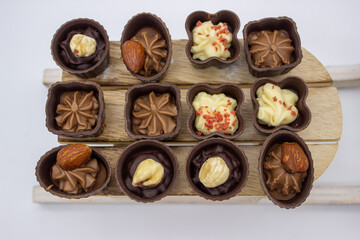 Few chocolates candy stand on sledge