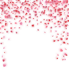 Red hearts falling confetti  romantic frame 