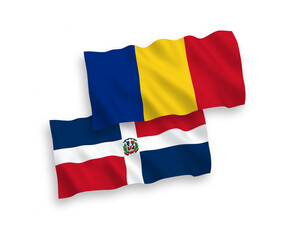 Flags of Romania and Dominican Republic on a white background