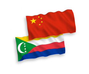 Flags of Union of the Comoros and China on a white background