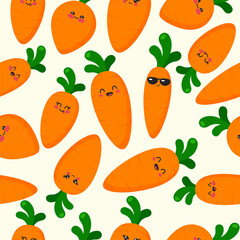 Cute Carrots Characters Seamless Pattern