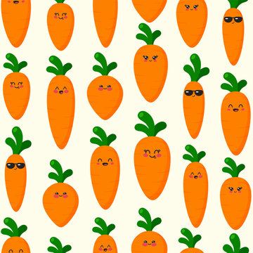 Cute Carrots Characters Seamless Pattern