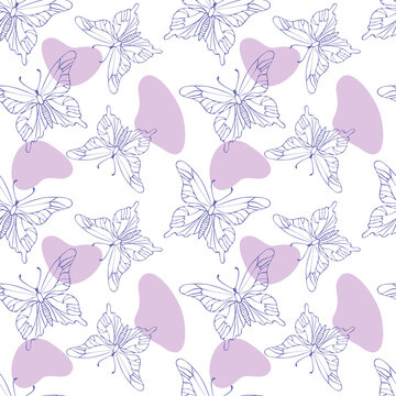 Butterfly pattern Very Peri contour and pink spot. Vector illustration