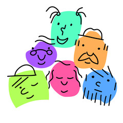 Pile of Various bright basic Geometric Figures with face emotions.