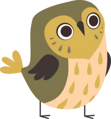 Fotobehang Funny Little Owl with Large Eyes and Beak as Woodland Bird with Wings. Flying Forest Feathered Creature © topvectors
