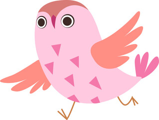 Funny Little Owl with Large Eyes and Beak as Woodland Bird with Wings. Flying Forest Feathered Creature