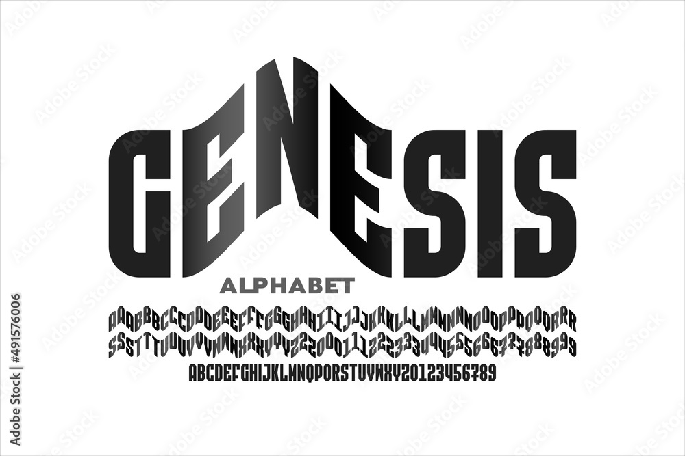 Fototapete modern condensed style font with some alternate letters, alphabet leters and numbers