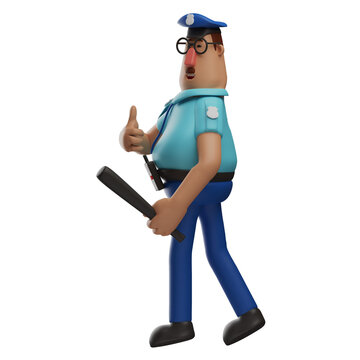 Happy Face Police Officer 3D Cartoon Design giving a thumb up