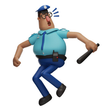 3D Police Officer Cartoon Character holding a key