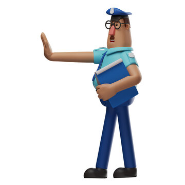 Police Officer 3D Illustration showing a Stop hand sign
