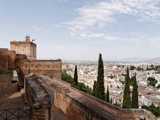 Obraz premium View of the Alcazaba in Alhambra, Granada. Moorish Architecture. Unesco World Heritage Spain. Travel in time and discover history. Amazing destinations for holidays. 