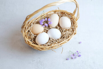 easter composition on a light concrete background, easter concept