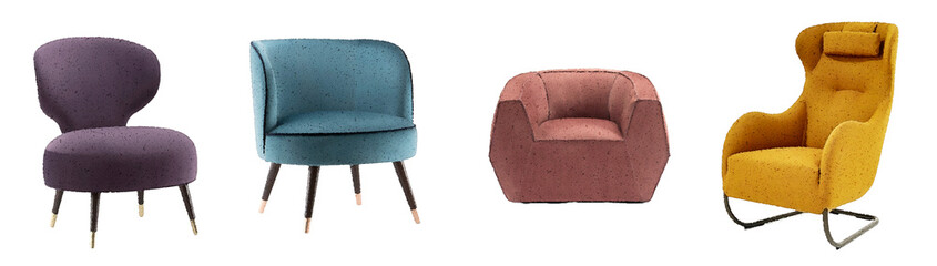 watercolor armchair, watercolor sofa isolated furniture on white background