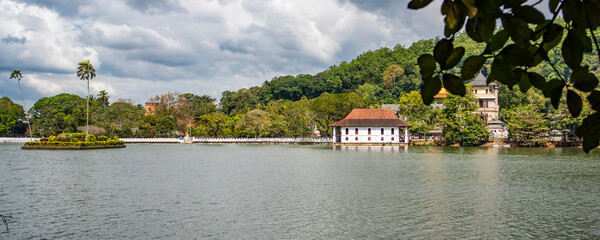 View over the lake to Sri Dalada Maligawa or the Temple of the Sacred Tooth Relic