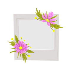 Party photo frame with flowers. Isolated on white background.